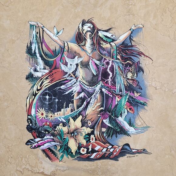 Vintage 90s Native-American Spiritual Shirt 2XL 25x30 Brown - Picture 9 of 14